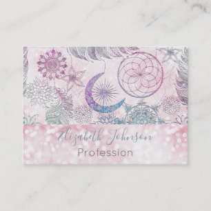 Magical Iridescent Glitter Feathers Dreamcatcher Business Card