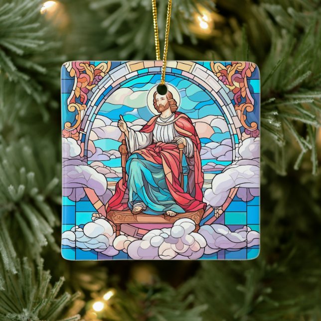 Magical Jesus Stained Glass Christmas Ceramic Ornament (Tree)