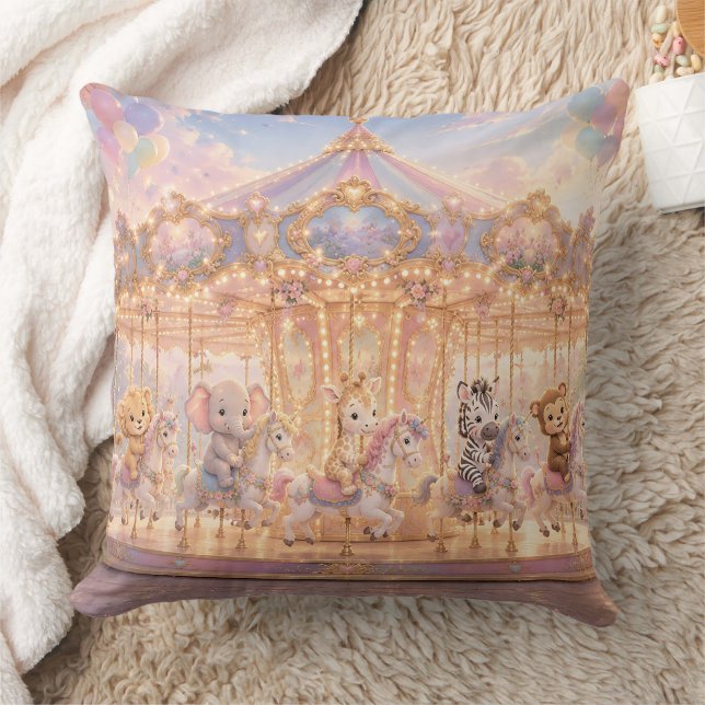 Magical Jungle Carousel Dreams Throw Pillow (Blanket)