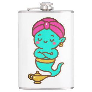 Magical Kawaii Djinn – Neon Spirit Hip Flask
