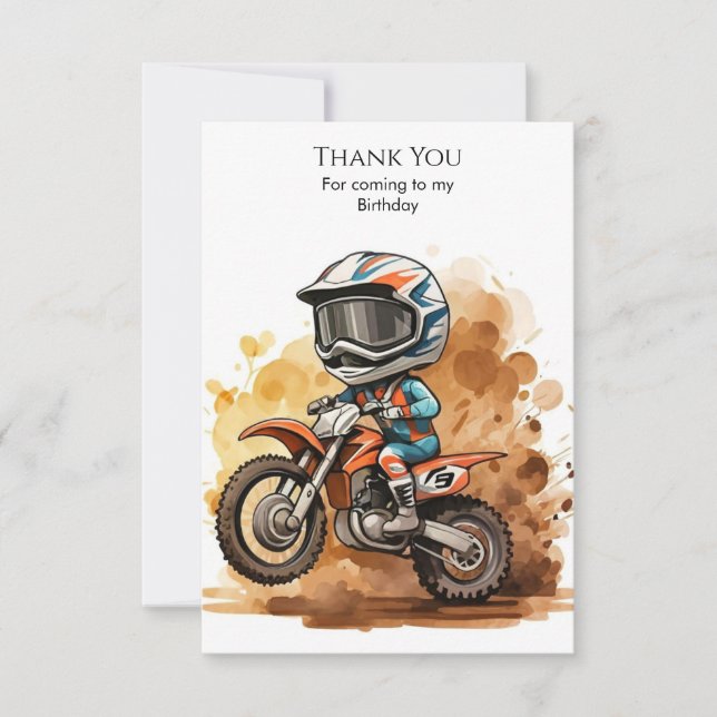 Magical Kids' Motorcycle Birthday Thank You Card (Front)