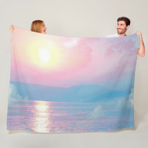Magical landscape in pink sunset fleece blanket