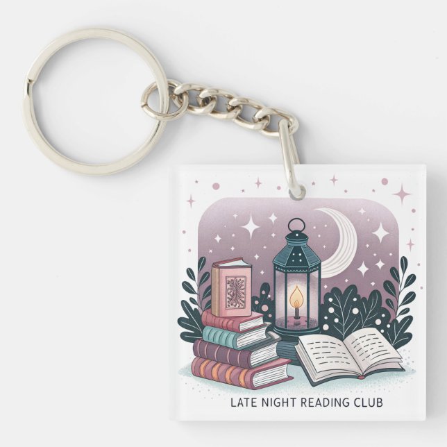 Magical Late Night Reading Club Lantern Book Stack Keychain (Front)