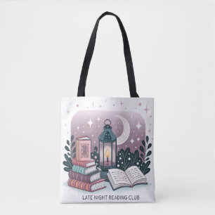 Magical Late Night Reading Club Lantern Book Stack Tote Bag
