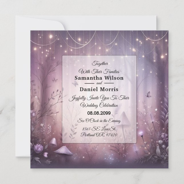 Magical Lavender Fairy Lights Wedding Invitation (Front)