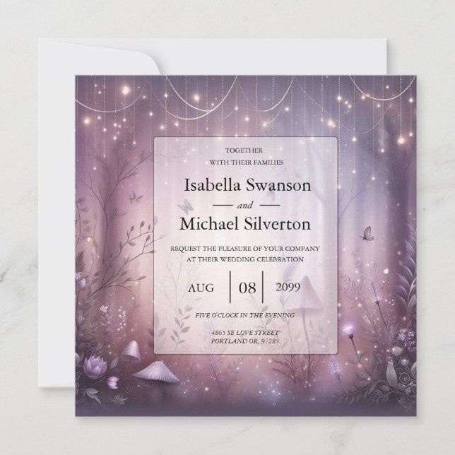 Magical Lavender Fairy Lights Wedding Invitation (Front)