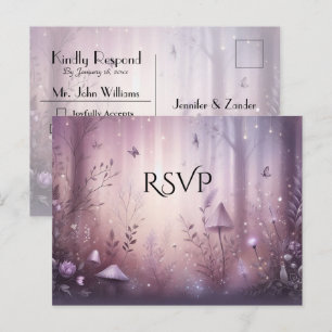 Magical Lavender Fairy Lights Wedding RSVP Invitation Postcard