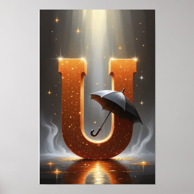 Magical Letter U Poster | Umbrella Wall Art  (Front)