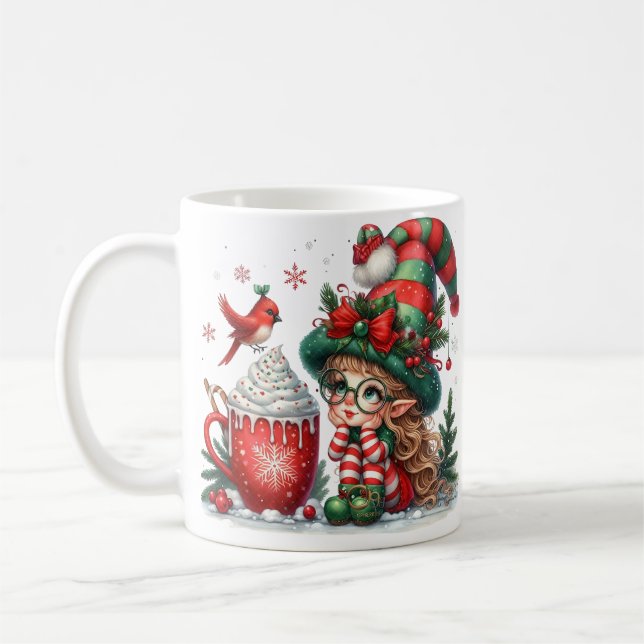 Magical little Christmas elf with hot chocolate an Coffee Mug (Left)