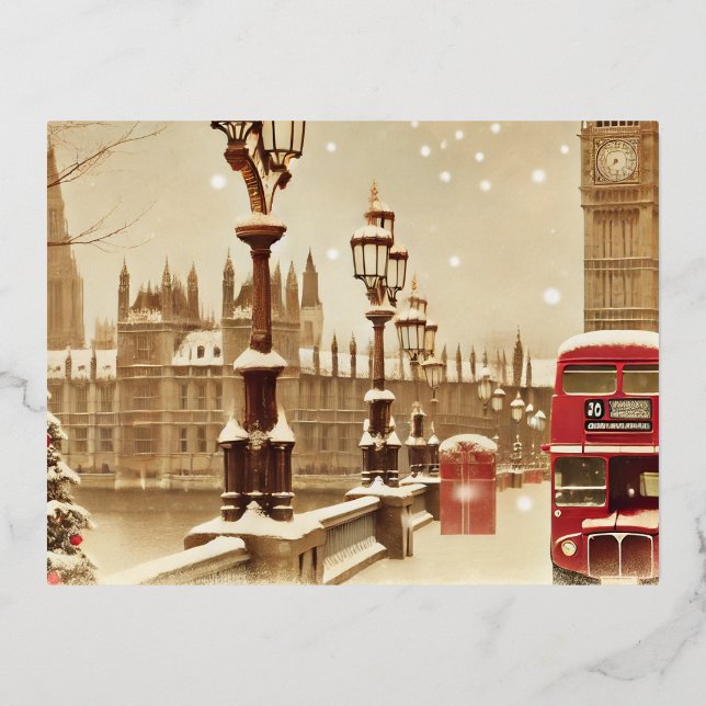 Magical London Christmas Foil Holiday Postcard (Front)