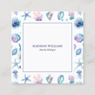 Magical marine creatures pattern marine biologist  square business card