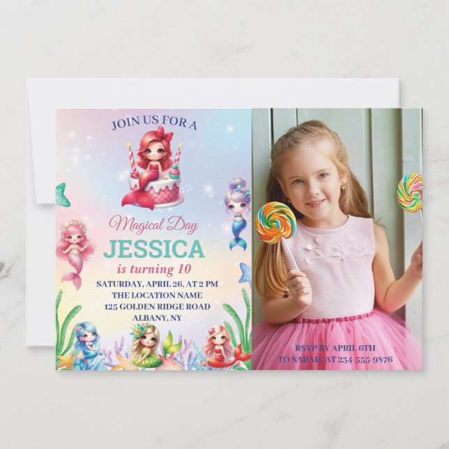 Magical Mermaid 10Th Birthday Under The Sea Photo Invitation (Front)