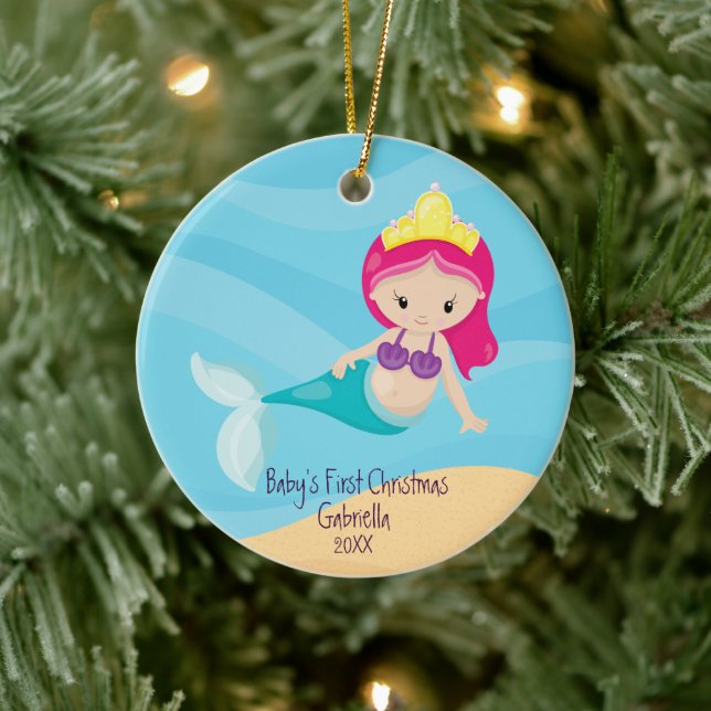 Magical Mermaid Baby's First Christmas Ceramic Ornament (Tree)