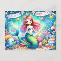 Magical Mermaid Birthday Card - Watercolor