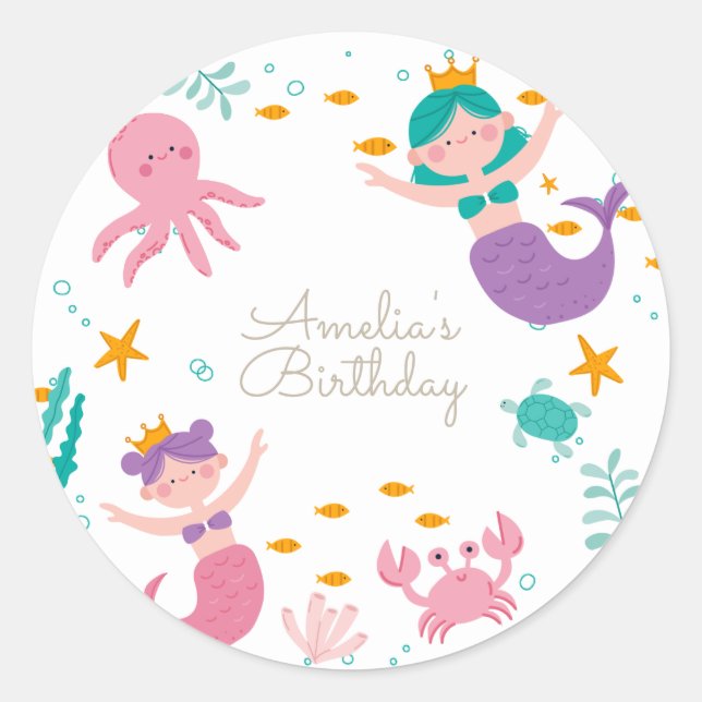 Magical Mermaid Birthday Classic Round Sticker (Front)