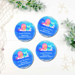 Magical Mermaid Birthday Classic Round Sticker