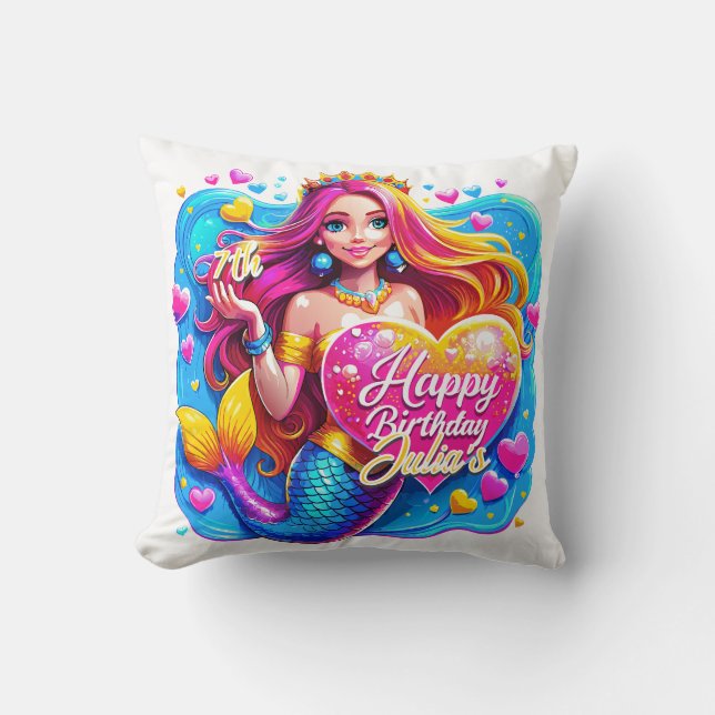 Magical Mermaid Birthday Delight, Birthday gift Throw Pillow (Front)