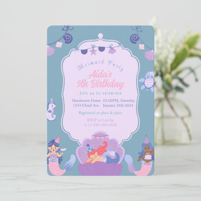 Magical Mermaid Birthday Invitation (Standing Front)