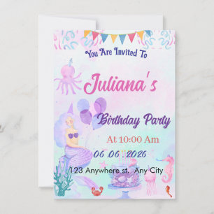 Magical  Mermaid Birthday Invitation Card