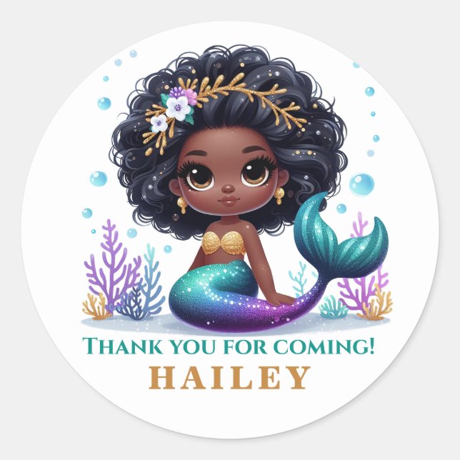Magical Mermaid Birthday Thank You Classic Round Sticker (Front)