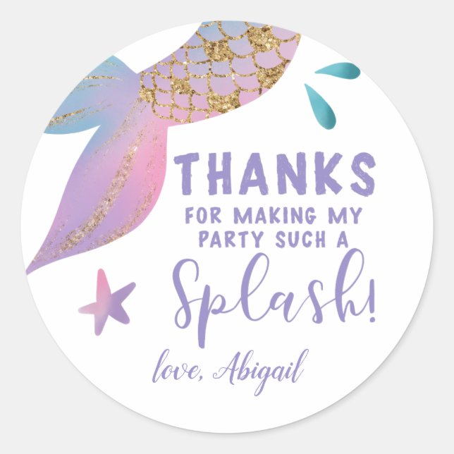 Magical Mermaid Birthday Thank You Favor Classic Round Sticker (Front)