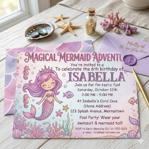 Magical Mermaid Birthday the Sea Pool Party Invitation
