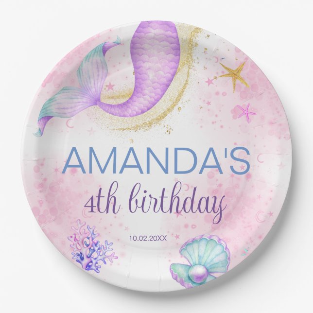 Magical Mermaid Birthday Under the Sea Paper Plate (Front)