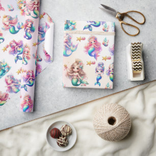 Magical Mermaid Birthday Under The Sea Pattern Wrapping Paper
