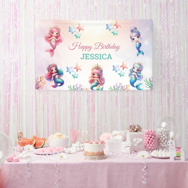 Magical Mermaid Birthday Under The Sea Photo Banner (Party)