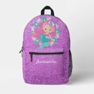 Magical Mermaid Girl – Purple Glitter Personalized Printed Backpack