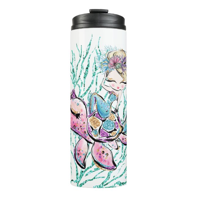 *~* Magical Mermaid Glitter Coral Thermal Tumbler (Front)