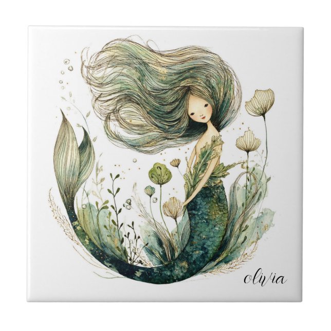 Magical Mermaid Personalized Ceramic Tile (Front)