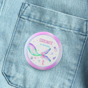 Magical Mermaid Pink Purple Birthday 1 Inch Round Button