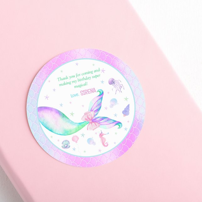 Magical Mermaid Pink Purple Birthday Classic Round Sticker (Creator Uploaded)