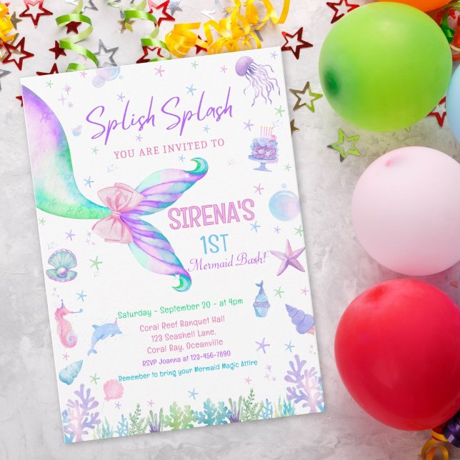 Magical Mermaid Pink Purple Birthday  Invitation (Creator Uploaded)