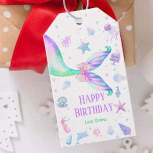 Magical Mermaid Pink Purple Happy Birthday Gift Tags