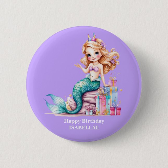 Magical mermaid rainbow Birthday girl party 2 Inch Round Button (Front)