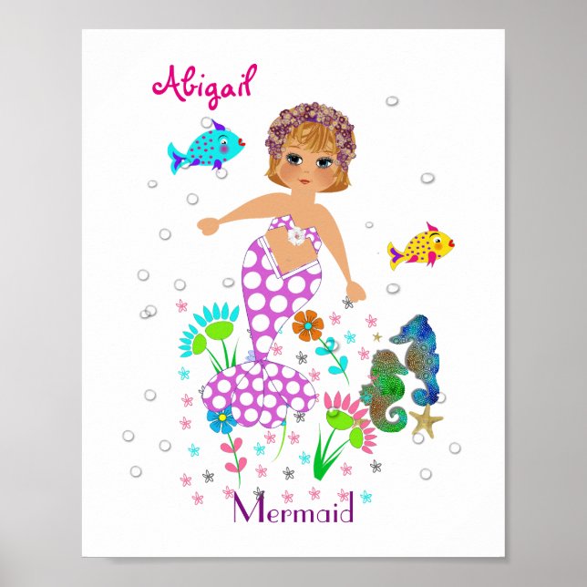 Magical Mermaid Sea Creatures Picture Personalized Poster (Front)