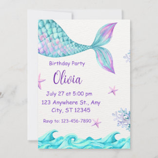 Magical Mermaid Tail Birthday Party Invitation