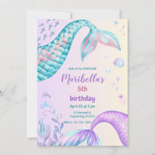 Magical Mermaid Tail Under The Sea Birthday Party Invitation