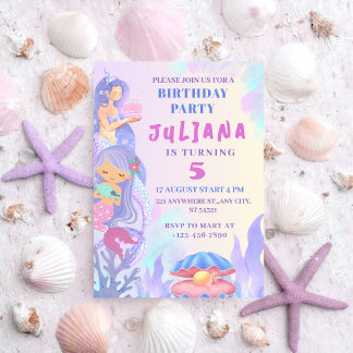 Magical Mermaid Under the Sea girl Birthday Party Invitation
