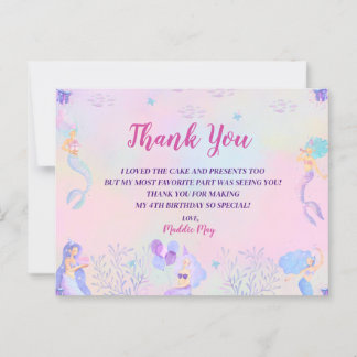 Magical Mermaid Under the Sea Girls Thank You Post Postcard