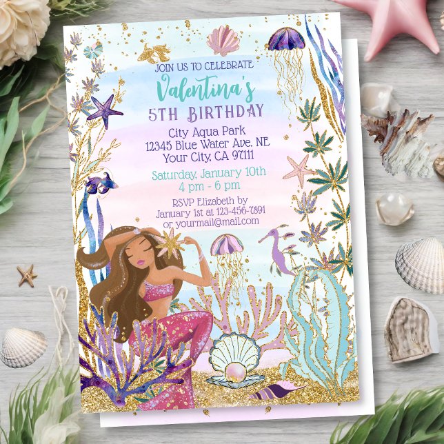 Magical Mermaid Under the Sea Glitter Birthday Invitation (Creator Uploaded)
