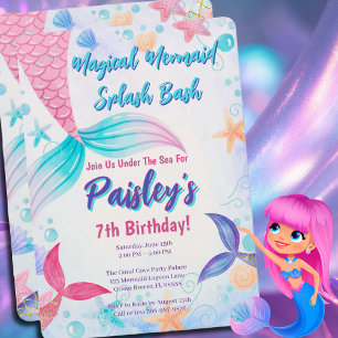 Magical Mermaid Watercolor Tail Birthday Party  Invitation