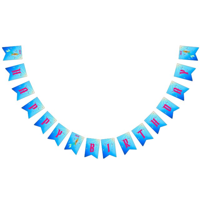 Magical Mermaid with Golden Hair Birthday Bunting  Bunting Flags (All)