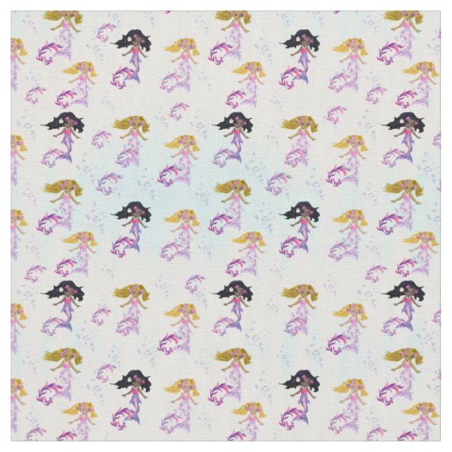 Magical Mermaids and Water Bubbles Fabric (Close Up)