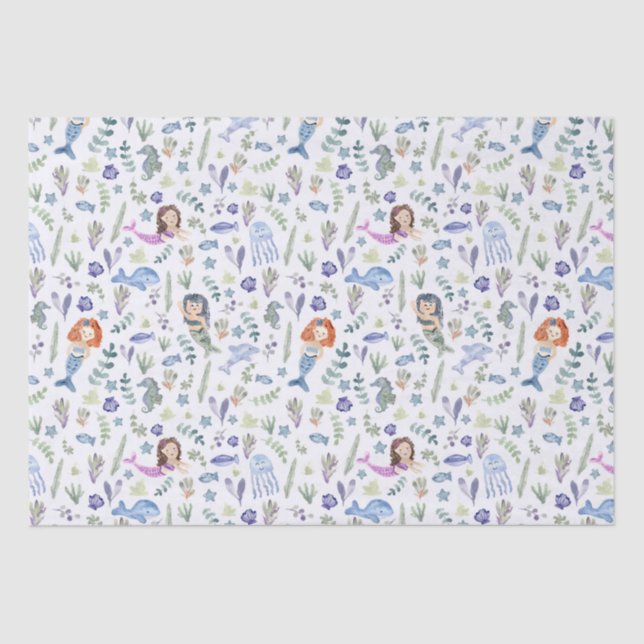 Magical Mermaids Modern Watercolor Tissue Paper (Front)