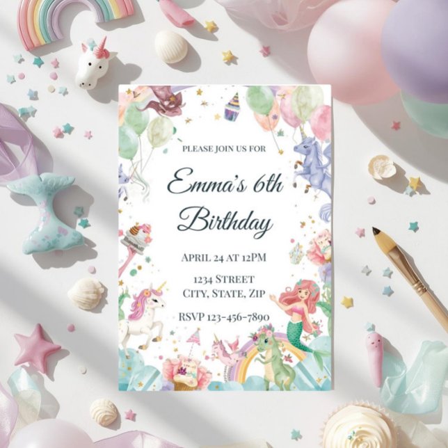 Magical Mermaids Unicorns Rainbows Kids Birthday Invitation (Creator Uploaded)