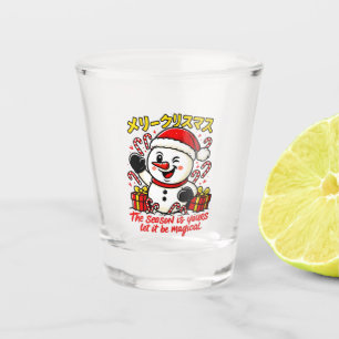 Magical Merry Christmas Snowman Festive candy cane Shot Glass