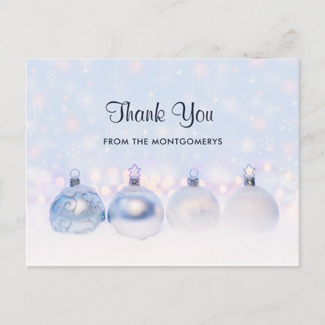 Magical Metallic Christmas Balls Photo Thank You Postcard (Front)